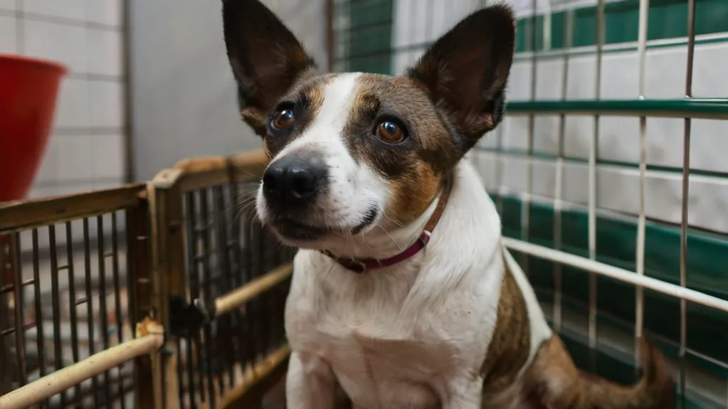 Animal atrás de um portão, olhando para fora